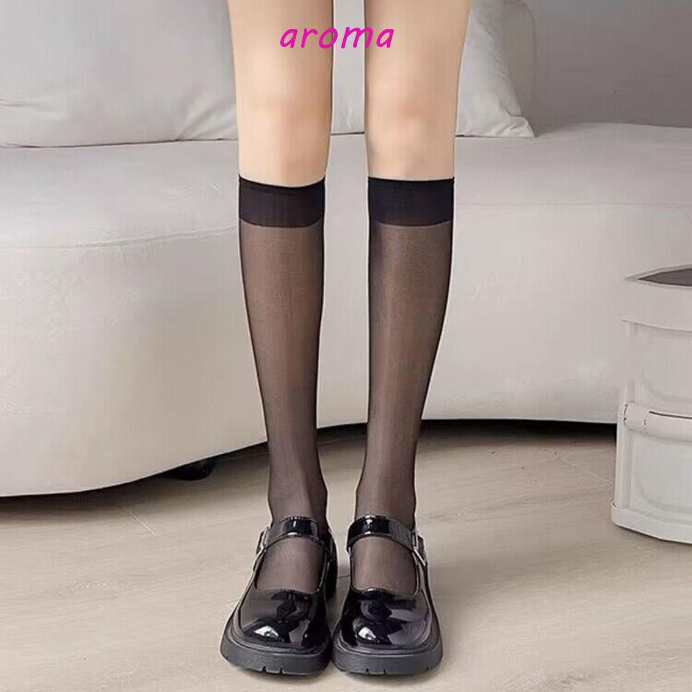 AROMA Vớ Lụa Mỏng Trong Suốt Màu Trơn Phong Cách Harajuku Thời Trang Mùa Hè Cho Nữ