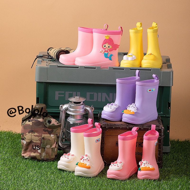 Bololo Giày Bốt Cao Su Đi Mưa Chống Trượt Chống Thấm Nước In Hoạt Hình Dễ Thương Cho Bé