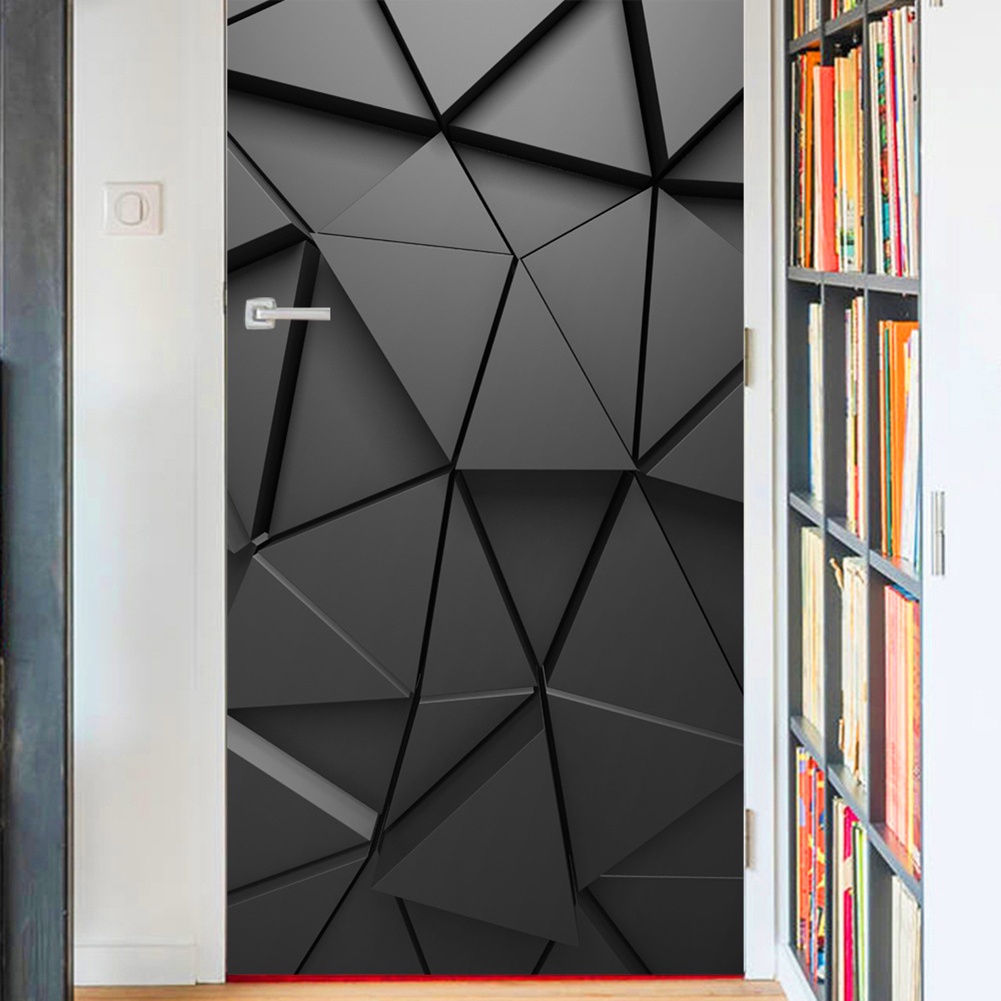 Miếng Dán Trang Trí Tường / Cửa Họa Tiết Hình Học 3D Bằng PVC Chống Thấm Nước Độc Đáo