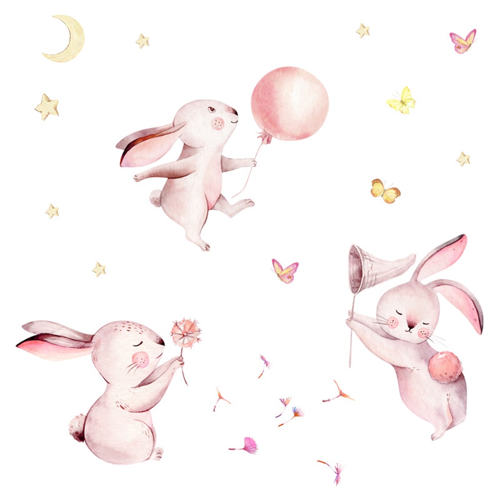 Bộ 2 Miếng Dán Tường Trang Trí Hình Thỏ Dễ Thương Bằng PVC Tự Dính Chống Nước 30x90cm