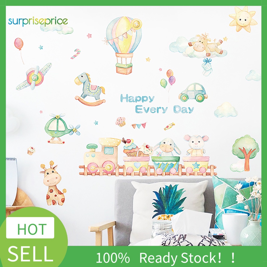 Miếng Dán Tường Bằng PVC Chống Thấm Nước Họa Tiết Hoạt Hình Động Vật Và Bong Bóng Xinh Xắn