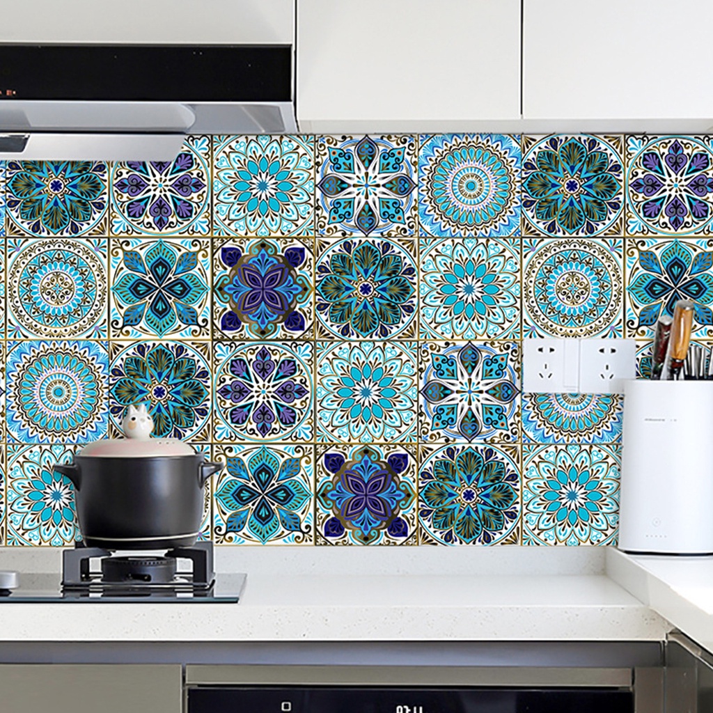 Set 10 Miếng Dán Tường Bằng PVC Cứng Chống Nước Chống Mòn Họa Tiết Mandala Cho Nhà Tắm