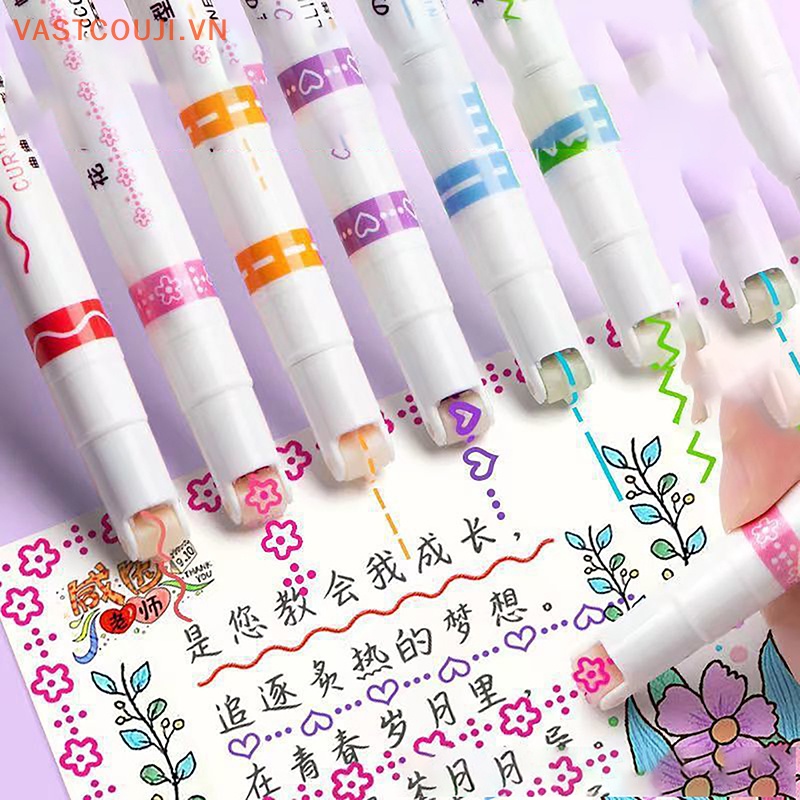 Bút Đánh Dấu Hai Đầu Nhanh Khô Nhiều Màu Sắc Họa Tiết VASTJI Vui Nhộn