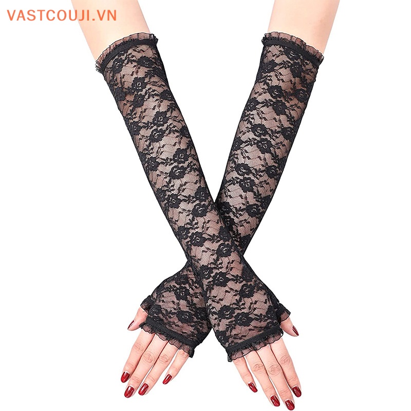 1 Đôi Găng Tay Ren Lưới Hở Ngón Chống Nắng Tiện Dụng