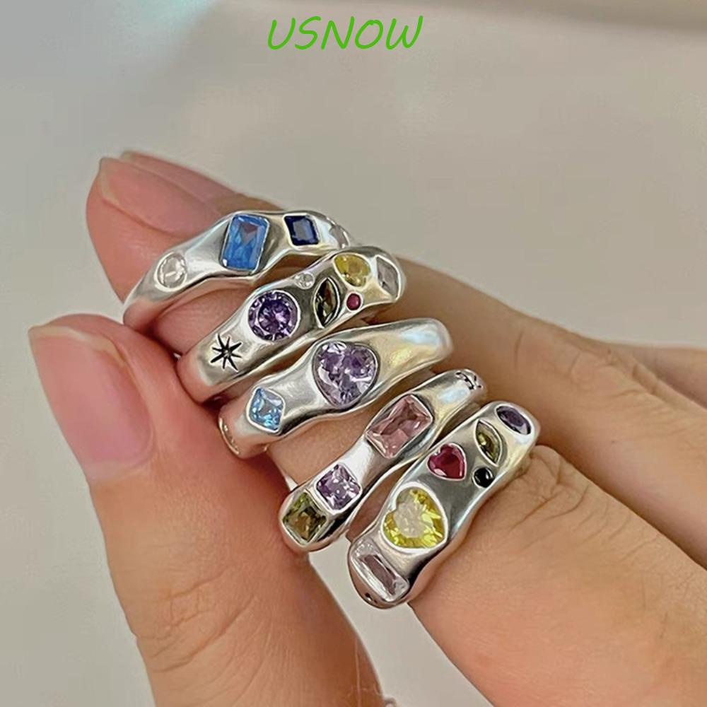 USNOW Nhẫn Đính Đá Thời Trang Vintage Dành Cho Nữ