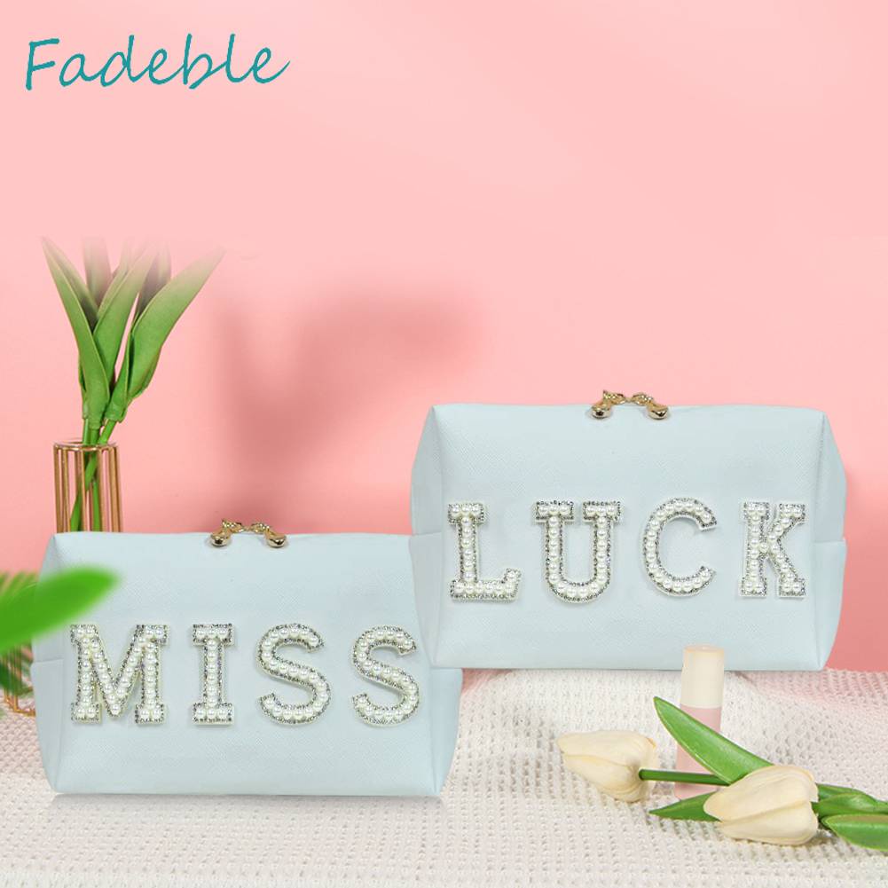 Túi Đựng Mỹ Phẩm Bằng Da PU In Chữ Nhỏ Gọn Tiện Dụng Mang Theo Du Lịch