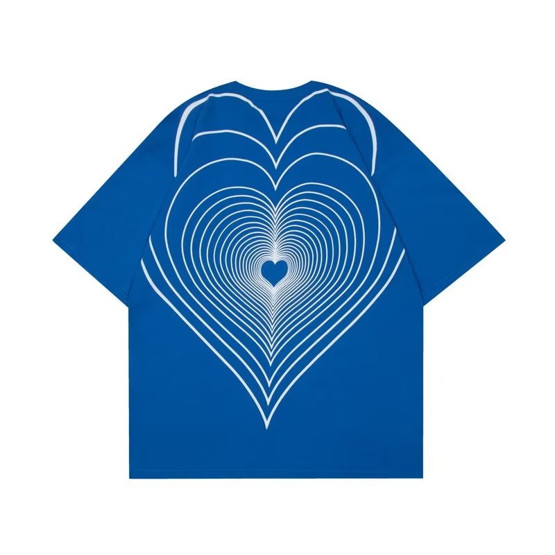 Áo Thun Tay Ngắn Dáng Rộng In Hình Trái Tim Phong Cách Đường Phố Mỹ Thời Trang Mùa Hè Mới Cho Nam