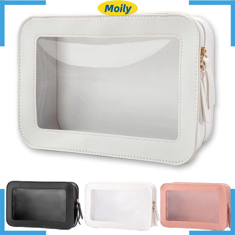 MOILYVN Túi Đựng Đồ Trang Điểm Bằng PU Trong Suốt Hình Vuông Có Khóa Kéo Tiện Dụng Cho Nữ
