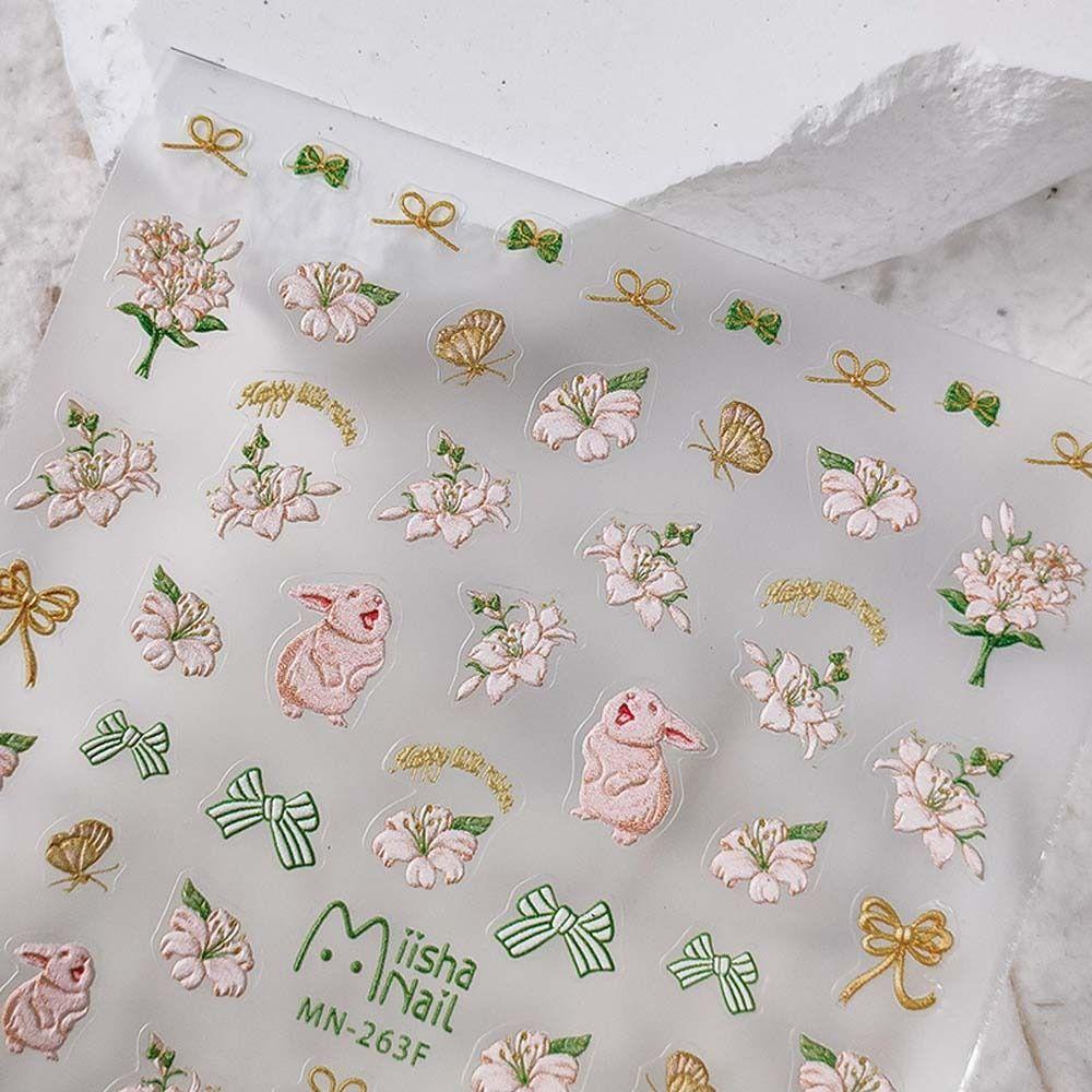 ANEMONE Miếng Dán Trang Trí Móng Tay Hình Thỏ Hoạt Hình Nhiều Màu Sắc