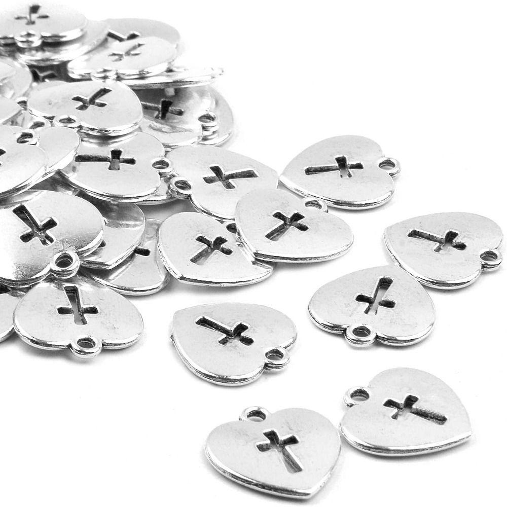 KRNY Bộ 100 Mặt Dây Chuyền Hình Thánh Giá Trái Tim Kích Thước 17x16mm