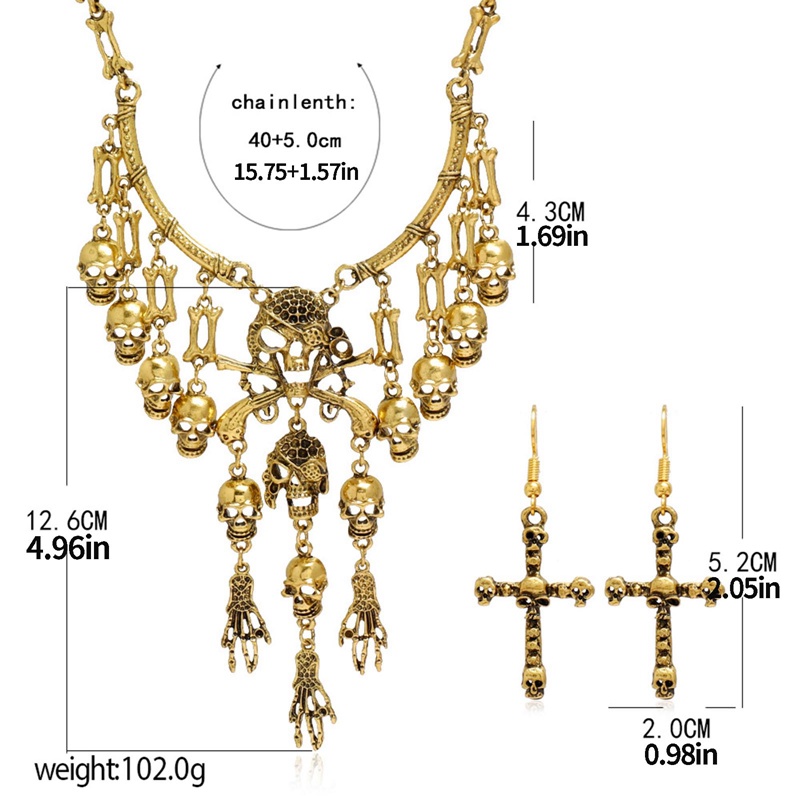 Ygt Set Vòng cổ + Bông Tai Hình Đầu Lâu Cướp Biển Nhiều Tầng Phong Cách Cổ Điển Cho Nữ