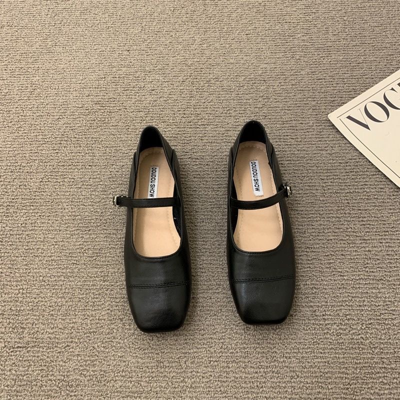 Giày Búp Bê Da Đế Bằng Phong Cách Mary Jane Cho Nữ