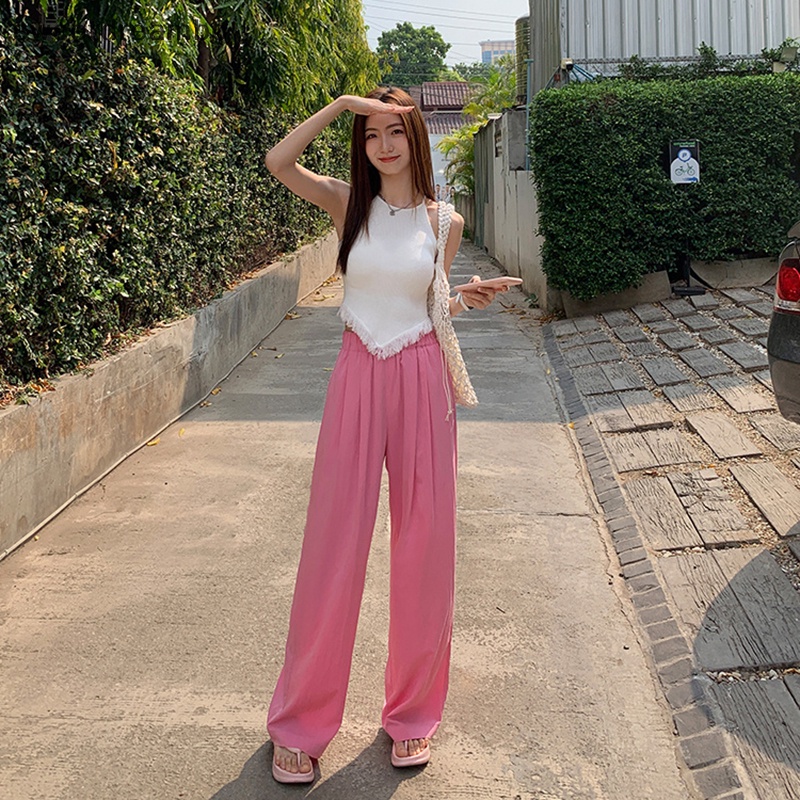 Áo Hai Dây Mùa Hè Áo hai dây Dệt Kim Tua Rua Áo ba lỗ mỏng không tay gợi cảm cho nữ drn