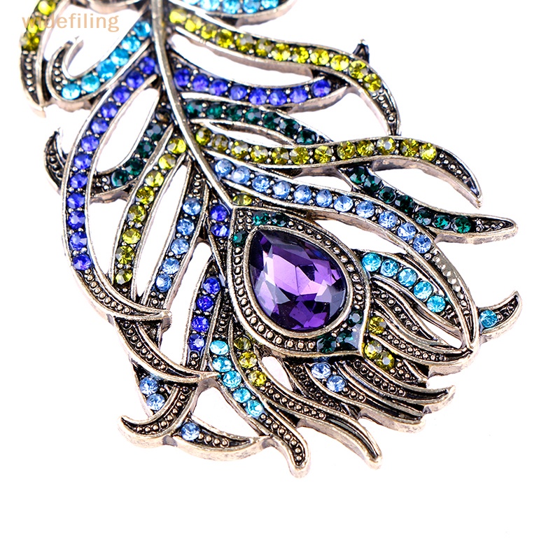 Trâm Cài Áo Hình Lông Công Bằng Pha Lê Tráng Men Sâu Phụ Kiện Đám Cưới Đẹp