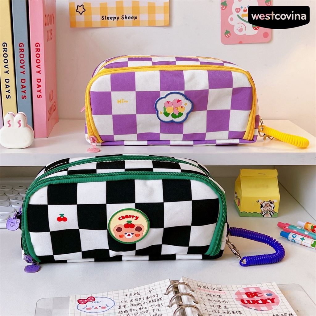 [WSTN]✎Hộp Đựng Bút Họa Tiết Kẻ Ô Dày Dặn Chống Bụi Bẩn Tiện Dụng Cho Trường Học