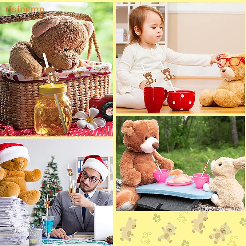 Ống Hút Giấy Dùng Một Lần Họa Tiết Gấu Nâu Dễ Thương Bắt Mắt