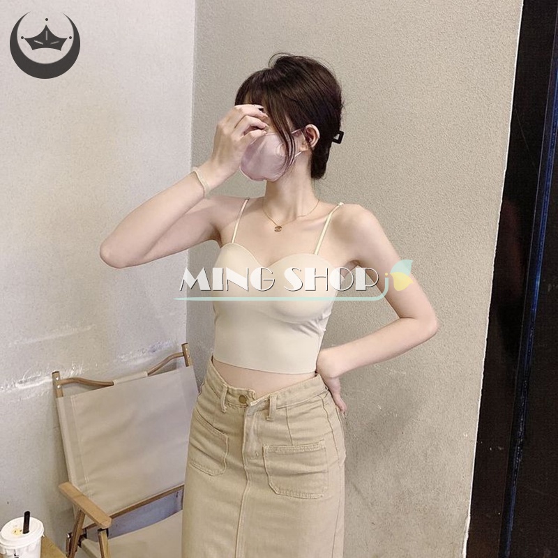 Áo Hai Dây Mùa Hè Màu Trơn Có Mút Đệm Ngực Gợi Cảm Cho Nữ