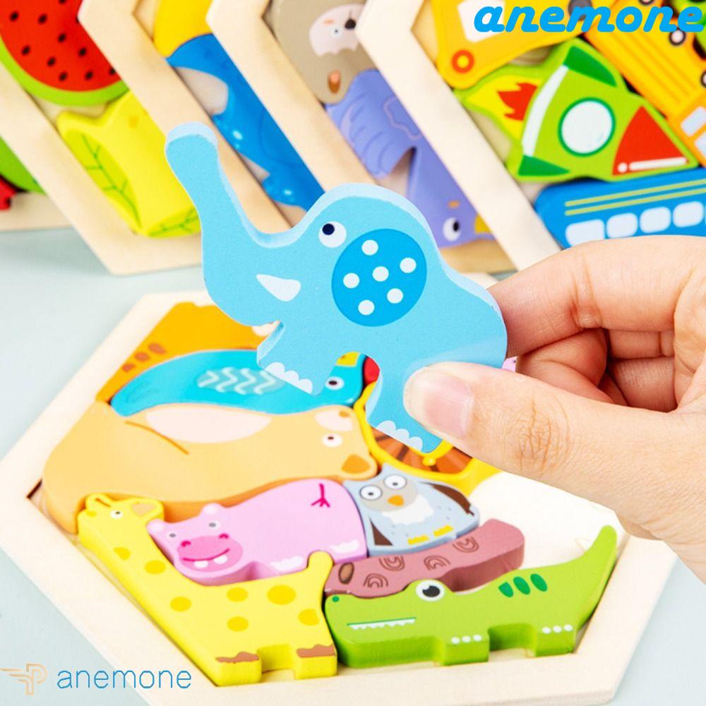 ANEMONE Đồ Chơi Xếp Hình Bằng Gỗ Lục Giác Họa Tiết Khủng Long Nhiều Màu Dễ Thương Cho Bé Mẫu Giáo