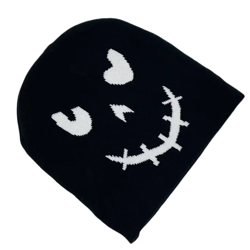Mũ Đan Len Thủ Công Họa Tiết Biểu Tượng Cảm Xúc Chống Gió Ngoài Trời Cho Nữ