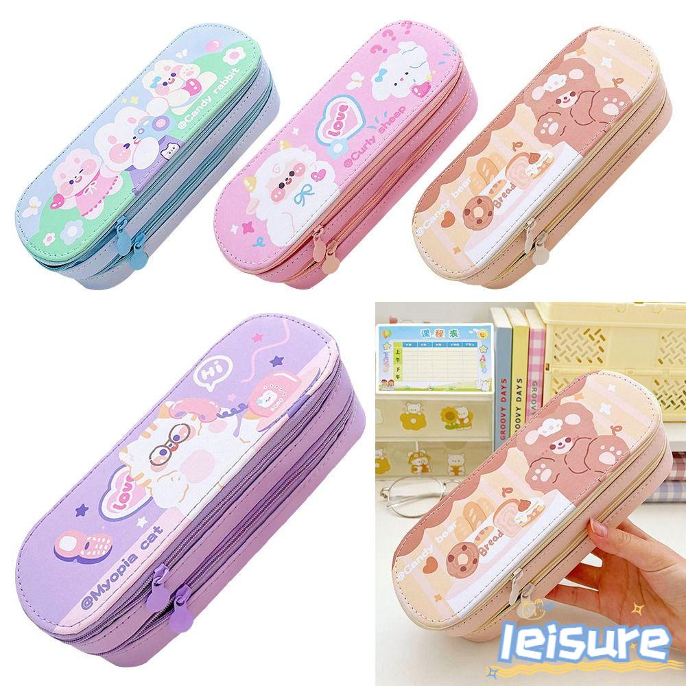 LEISURE Túi Đựng Bút Chì Cỡ Lớn Chống Thấm Nước In Hoạt Hình Dễ Thương