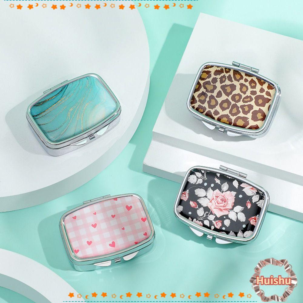 HS Hộp Đựng Thuốc Mini Hình Vuông / Tròn Bằng Kim Loại Dễ Thương