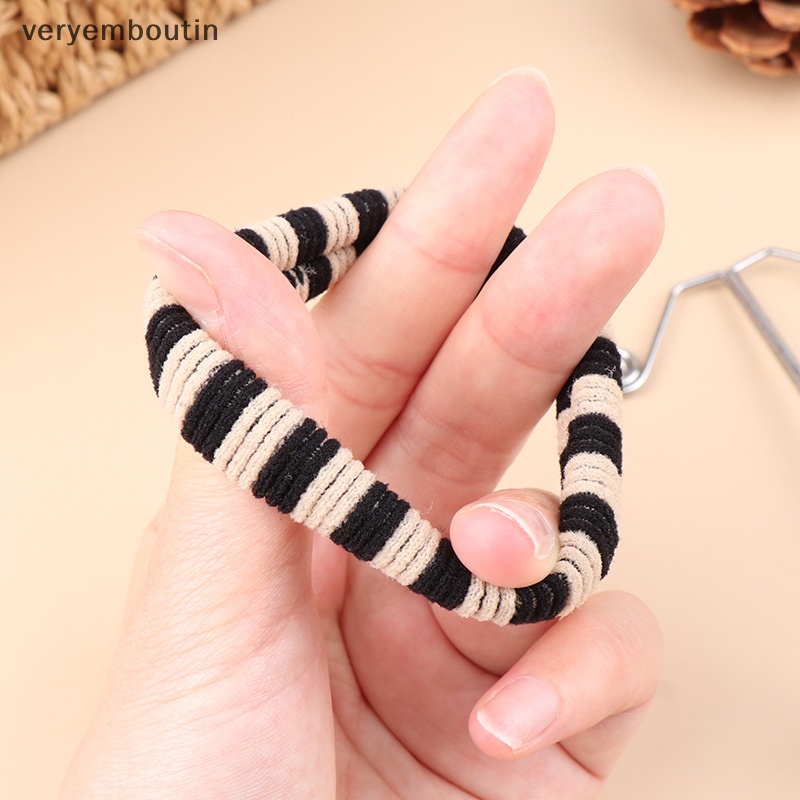 Set 5 Dây Buộc Tóc Cao Su Co Giãn Màu Trắng Đen Thời Trang Vintage Cho Nữ