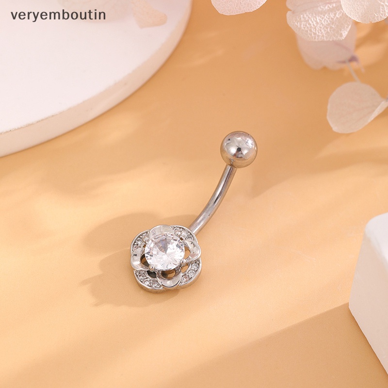Khuyên Rốn Bằng Thép Titan Đính Đá Zircon Hình Hoa Quyến Rũ Thời Trang Cho Nữ