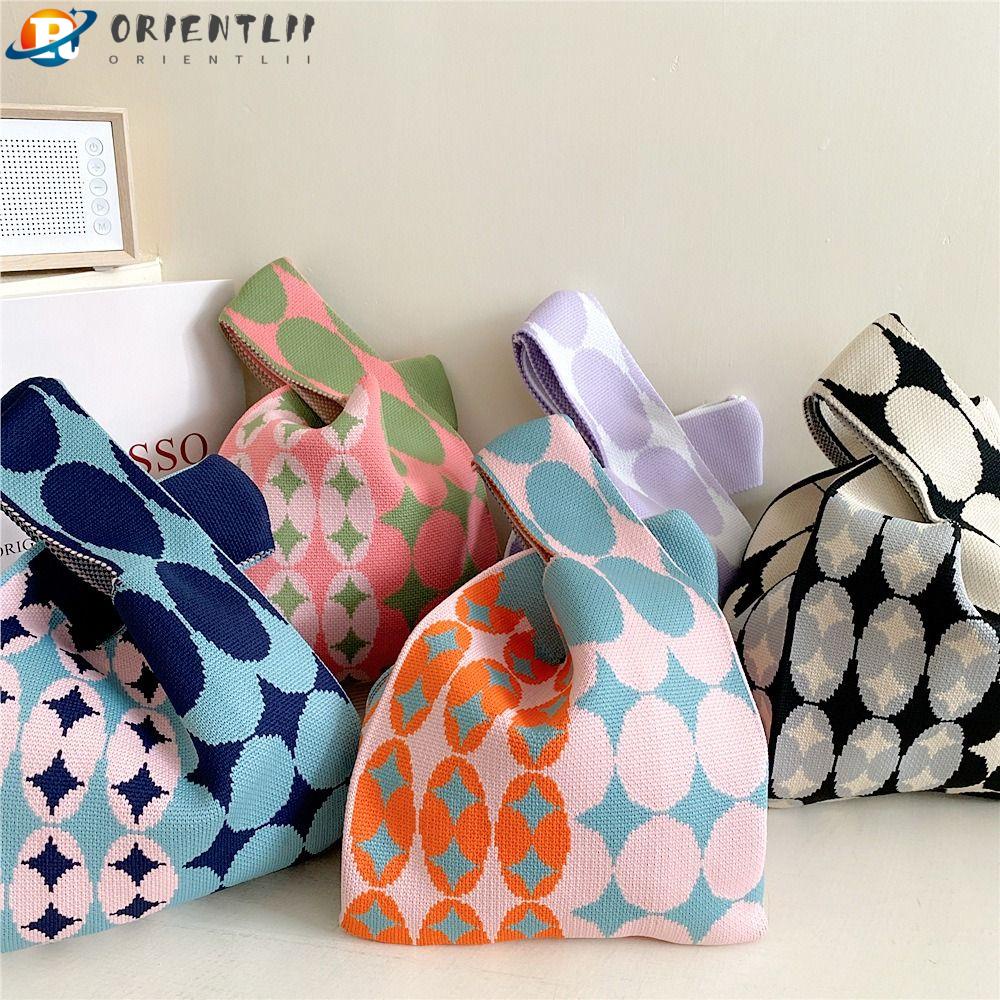ORIENTLII Túi Xách Đeo Vai Đan Len Họa Tiết Kẻ Sọc Màu Sắc Thắt Nút Thời Trang Cho Nữ