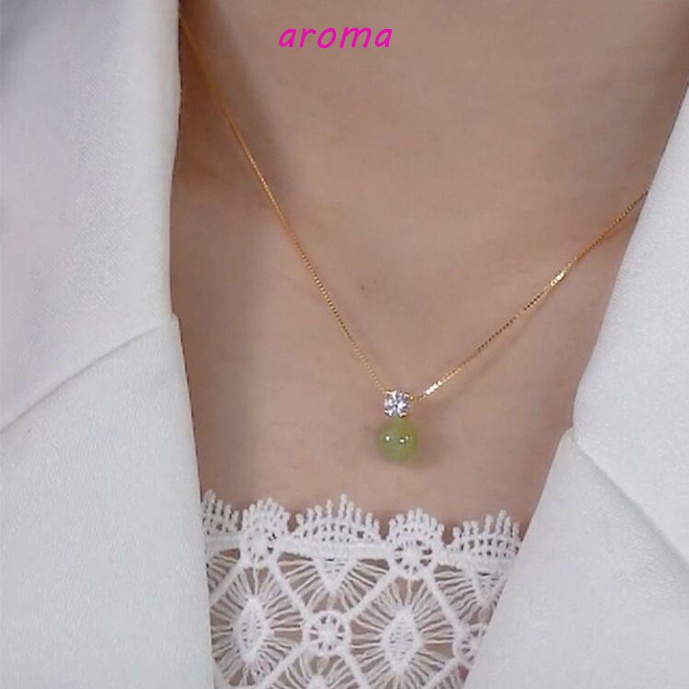 AROMA Vòng Cổ Choker Đính Hạt Ngọc Bích Phong Cách Retro Cho Nữ