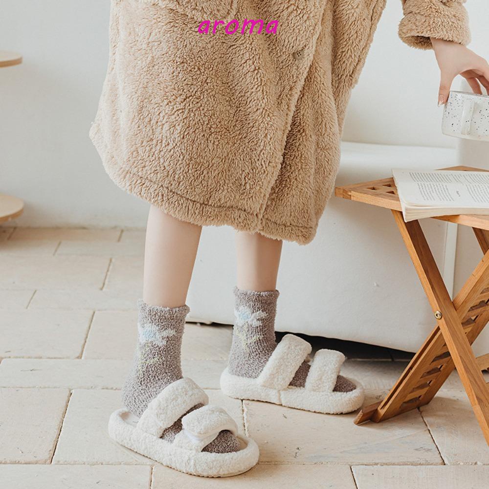 AROMA Vớ Cổ Trung Dày Dặn Mềm Mại Thoải Mái Họa Tiết Hoa Tulip Ngọt Ngào Hợp Thời Trang Cho