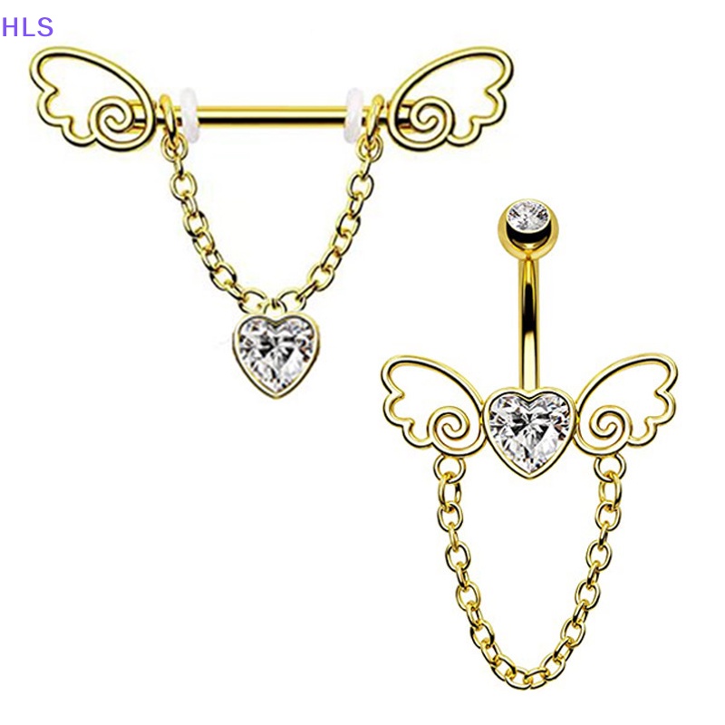 Bộ Khuyên Xỏ Rốn / Mũi / Rốn / Rốn Hình Trái Tim Pha Lê Màu Vàng Cá Tính Dành Cho Bạn Nữ