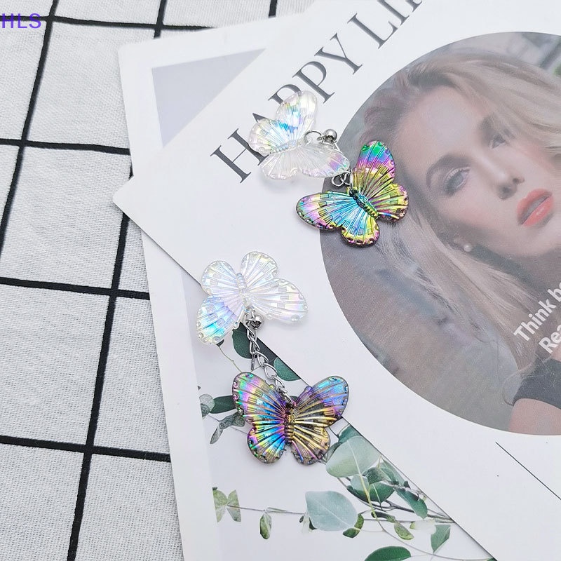 Bông Tai Hình Bướm Màu Laser Phong Cách Retro Thời Trang