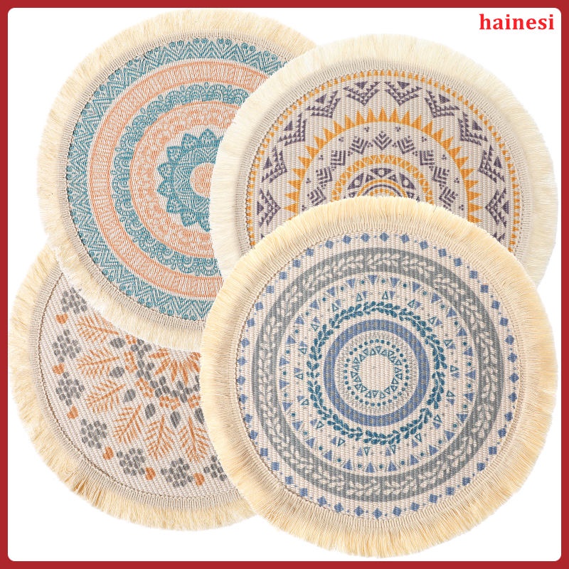 Bộ 4 Tấm Lót Bàn Ăn Hình Tròn Phong Cách Boho Độc Đáo Trang Trí Nhà Cửa