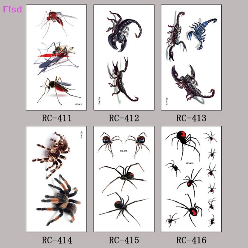 Hình Xăm Dán Họa Tiết Nhện Bọ Cạp 3D Phong Cách Halloween