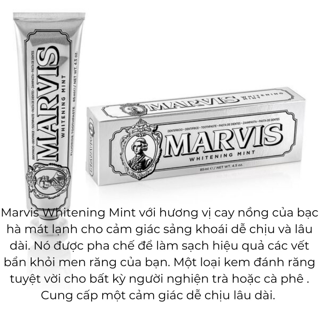 Kem Đánh Răng Làm Trắng Răng Lưu Hương Thơm Miệng Lâu Marvis Nhập Khẩu Ý, Kem Đánh Răng Tẩy Trắng Marvis