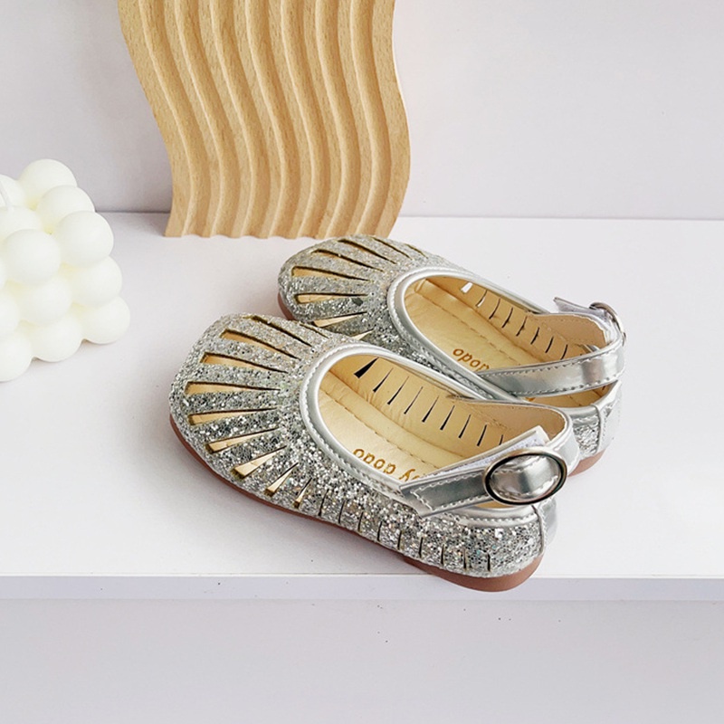 Giày Búp Bê Đế Bằng Đính Kim Sa Lấp Lánh Thời Trang Mùa Hè Phong Cách Mới Cho