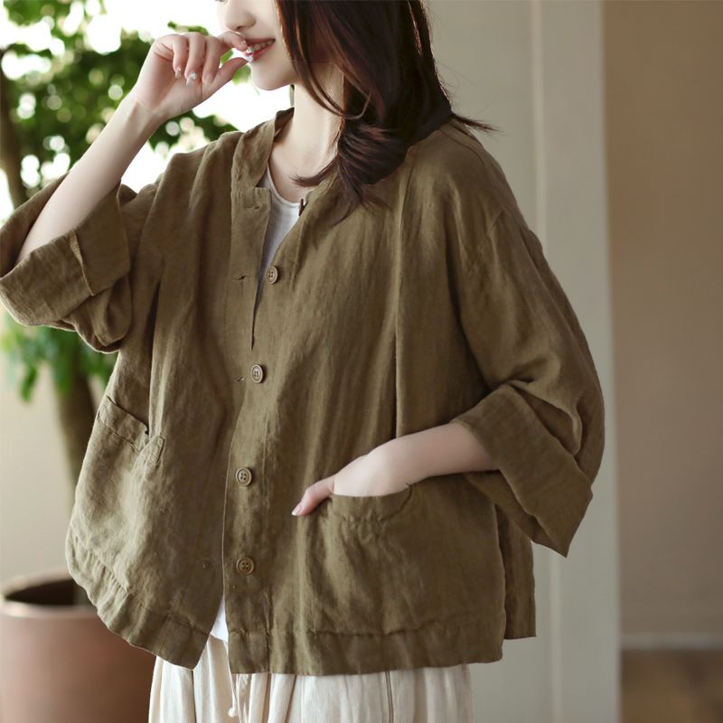 Áo Khoác Cardigan Cotton Lanh Mỏng Dáng Rộng Có Mũ Trùm Tay Dài Chống Nắng Phong Cách Retro Xuân Hè Mới Cho Nữ