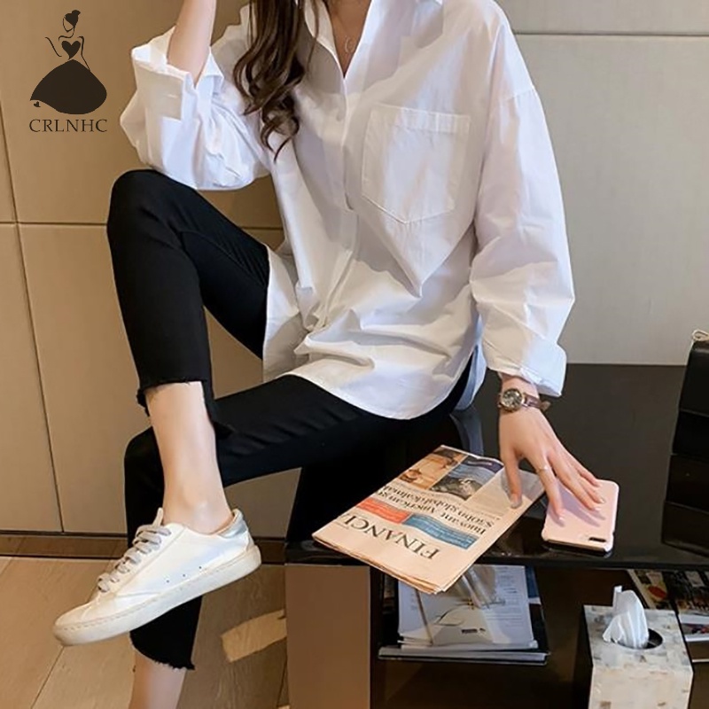 Áo Sơ Mi Dáng Rộng Màu Trơn Thiết Kế Đơn Giản Thời Trang Cho Nữ