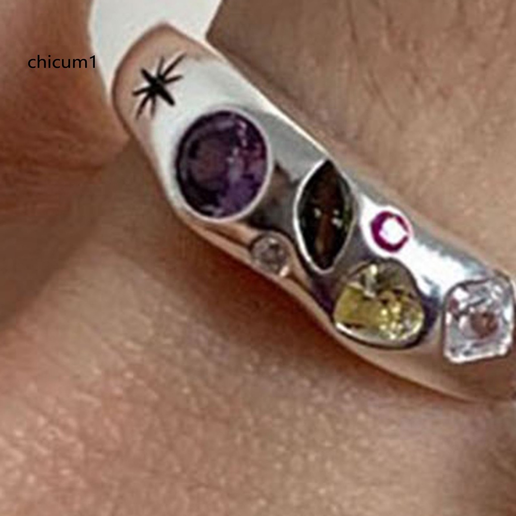 Nhẫn Hở Đính Đá Zircon Nhiều Màu Tùy Chỉnh Phong Cách Punk Tinh Tế Cho Nữ