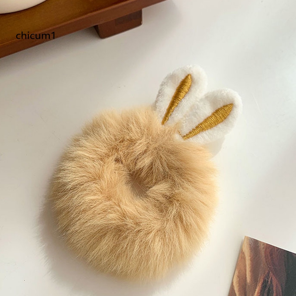 Dây Cột Tóc Co Giãn Bọc Vải Lông Mềm Mại Chống Trượt Hình Tai Thỏ Màu Kẹo Ngọt