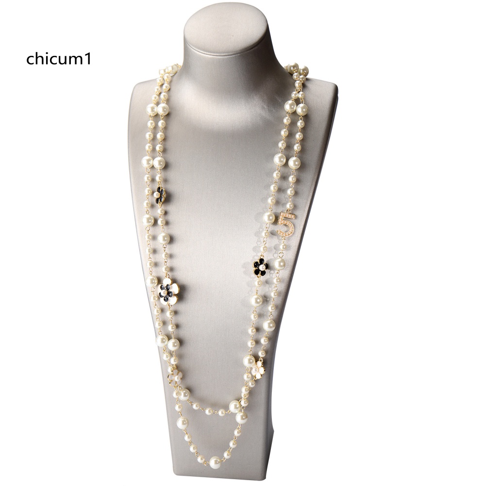 Vòng cổ Hai Lớp Mặt Số 5 Đính Ngọc Trai Nhân Tạo Thời Trang Dành Cho Nữ