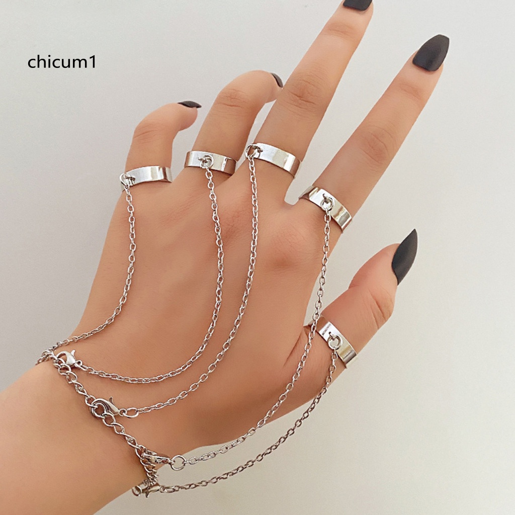 Vòng Tay Kèm Nhẫn Dạng Mở Phong Cách Punk Unisex