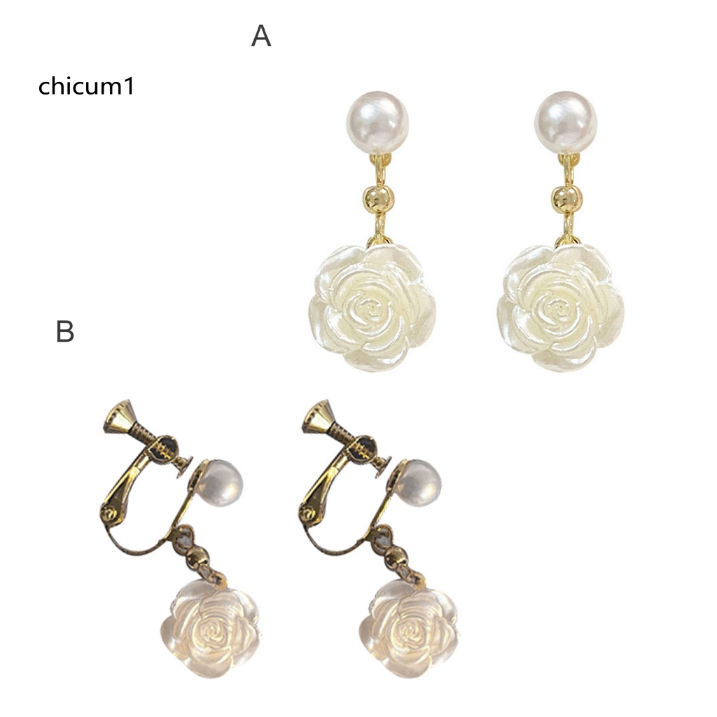 1 Cặp Bông Tai Hợp Kim Hình Hoa Trà Đính Ngọc Trai Giả Mini Thanh Lịch Dễ Phối Đồ Cho Nữ