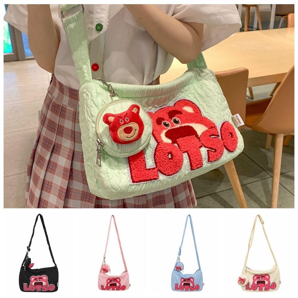 LOMBARD Túi Đeo Chéo Canvas Hình Gấu Dâu Tây Thời Trang Dành Cho Học Sinh