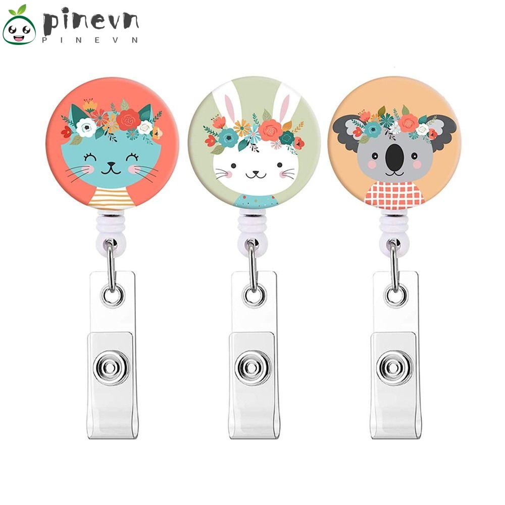 PINEVN Set 3 Móc Chìa Khóa Bằng ABS Hình Thỏ / Mèo Siêu Bền Có Thể Thu Gọn Cho Văn Phòng