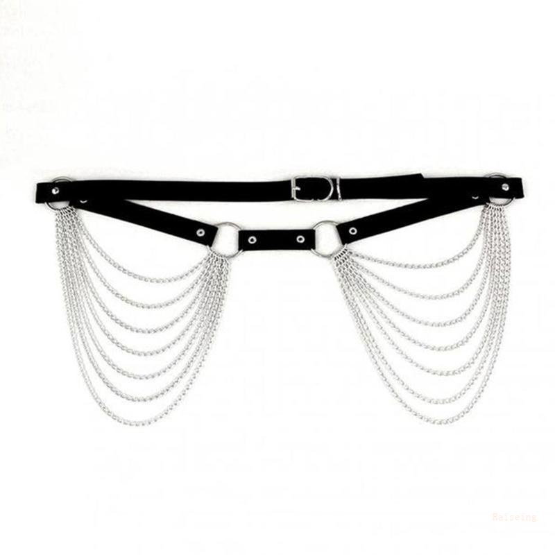 Thắt Lưng Dây Xích Bằng Da Màu Đen Nhiều Lớp Phong Cách Punk