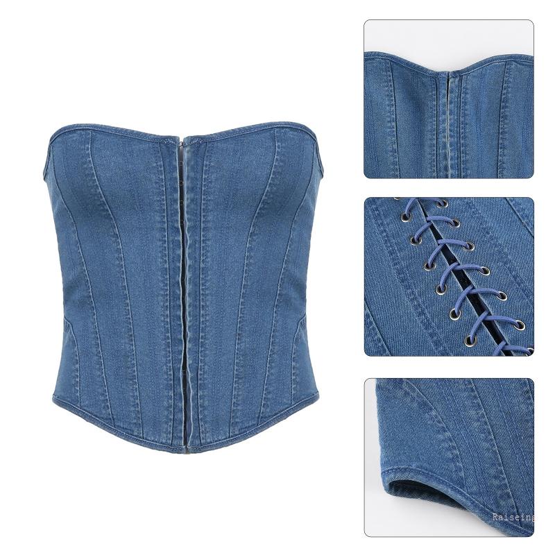 Áo Nịt Ngực Vải Denim Có Thể Điều Chỉnh Thời Trang Quyến Rũ Cho Nữ