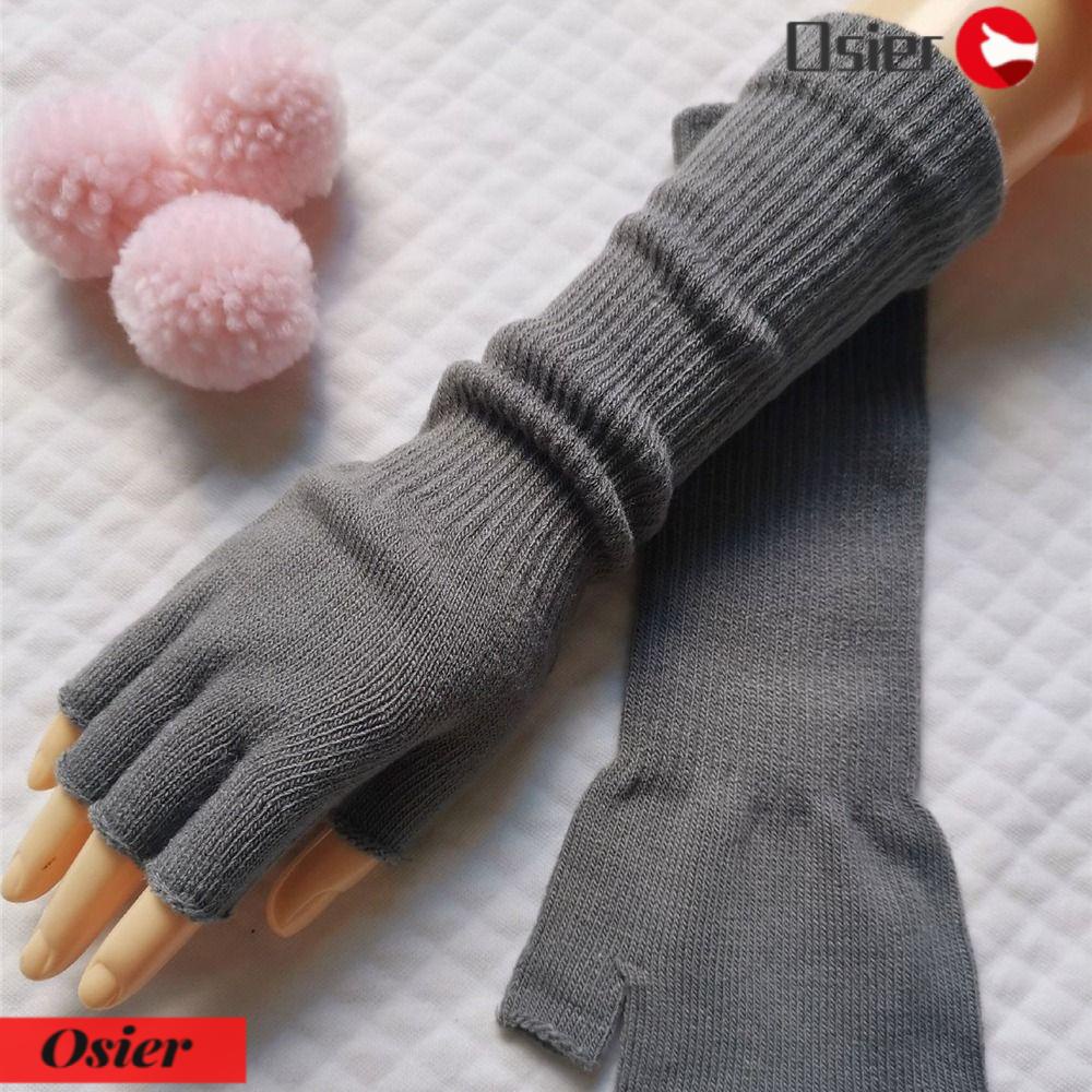 OSIER1 Găng Tay Hở Ngón Giữ Ấm Màu Đen Thời Trang Dành Cho Mùa Thu Đông
