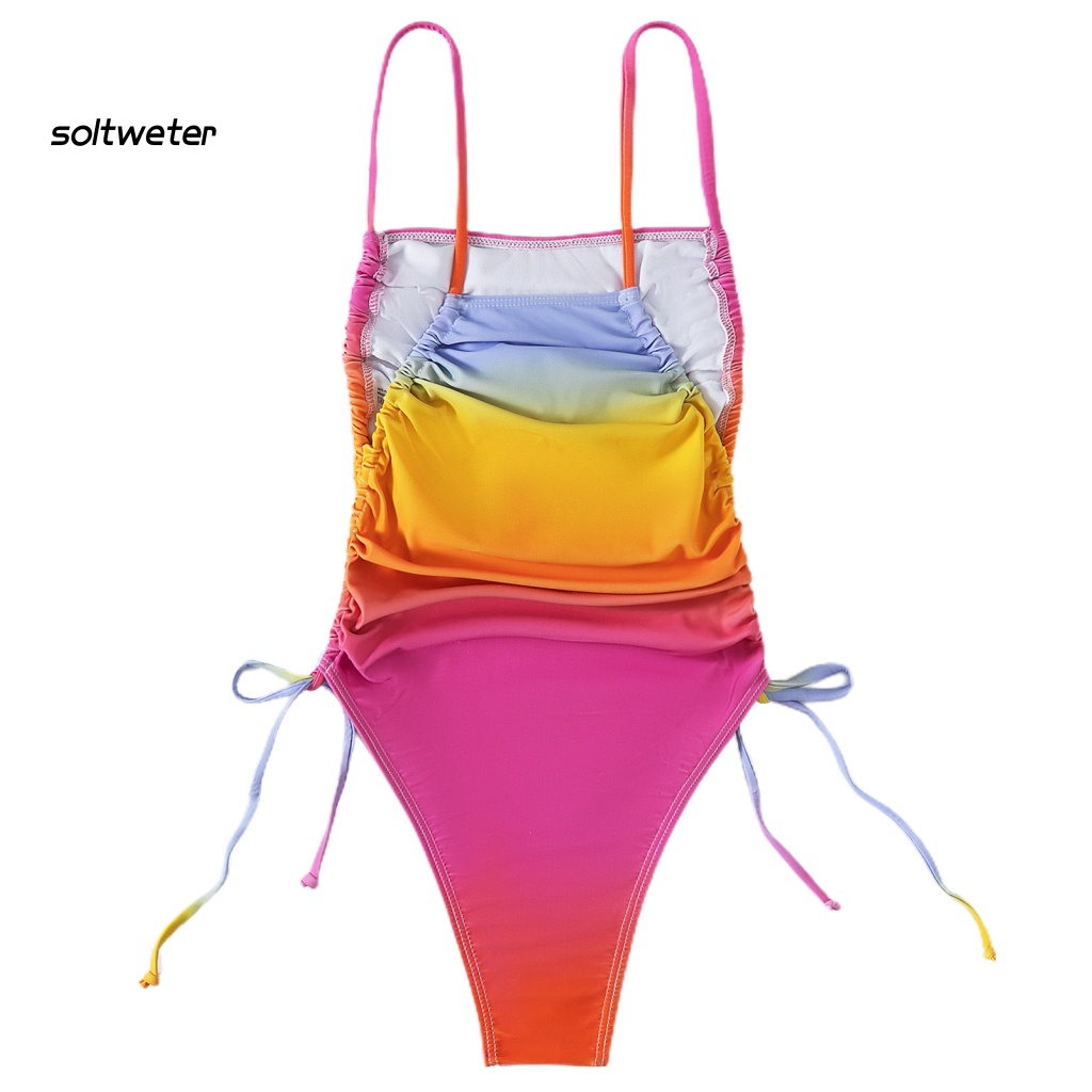 St Bộ Đồ Bơi Bikini Một Mảnh Dây Rút Màu Gradient Dành Cho Nữ