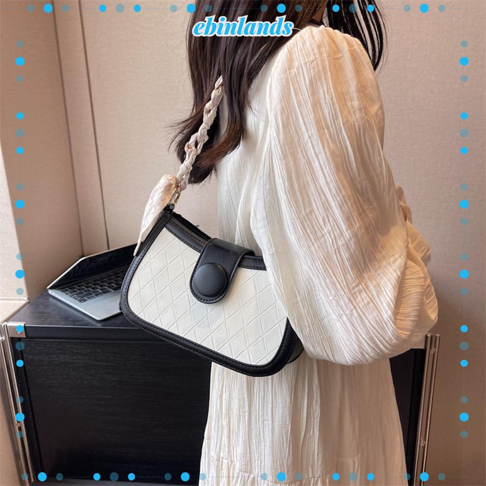 EBINLANDS Túi Đeo Vai / Kẹp Nách Bằng Da PU Họa Tiết Sọc Caro Màu Trơn Phong Cách Vintage Thời Trang Cho Nữ